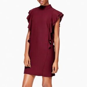Kate Spade 10 Satin Crepe Flutter Sleeve Burgundy Dress